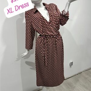 Geometric Print Burgundy Wrap Dress